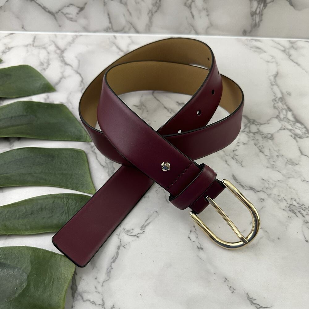 Kate Spade Womens Leather Belt Size M Burgundy Purple Gold Buckle Smooth